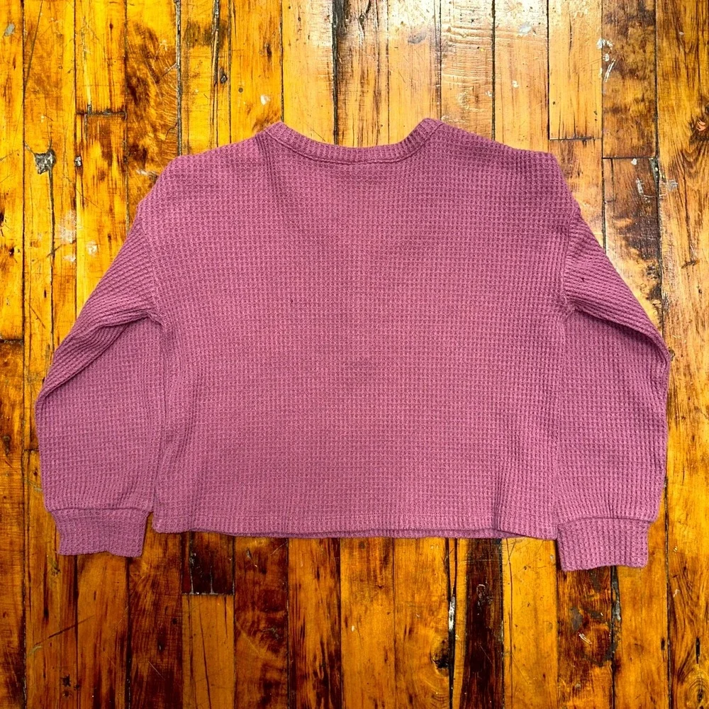 Old Navy Thermal Henley Top Girls Large Mauve Pink Waffle Knit V Neck Casual